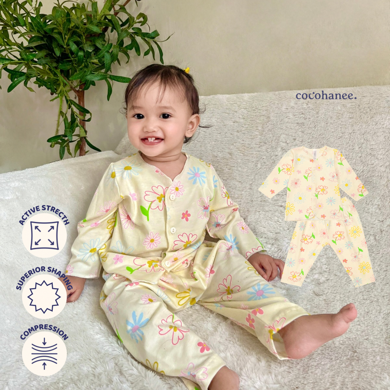 Blooming Flowers - Baby Long Button Down Pajamas - Piyama Bayi dengan Kancing Depan