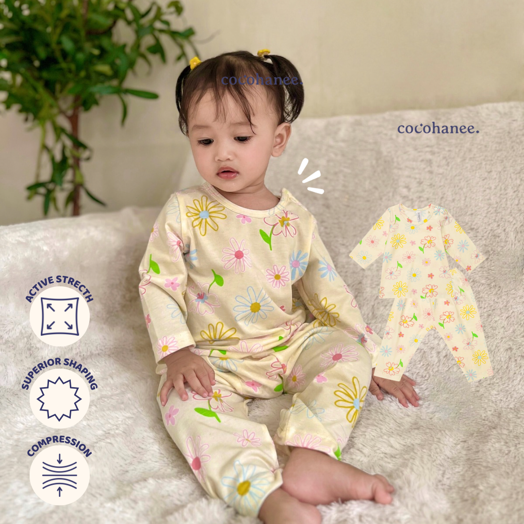 Blooming Flowers - Baby Long Shoulder Button Pajamas - Piyama Bayi dengan Kancing di Bahu