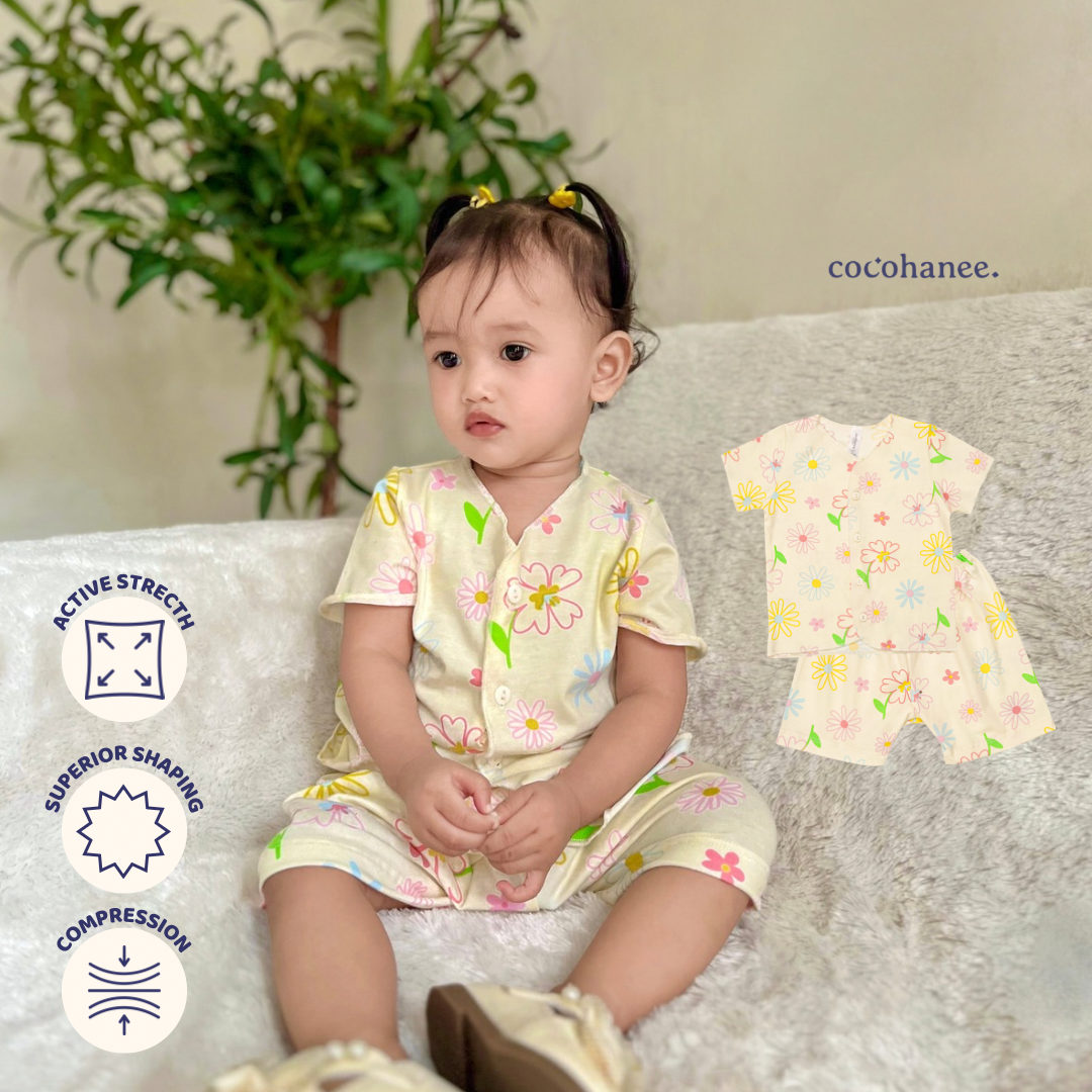 Blooming Flowers - Baby Short Button Down Pajamas - Piyama Bayi dengan Kancing Depan