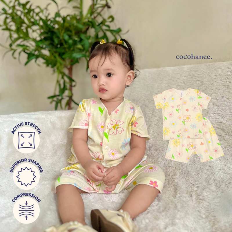 Blooming Flowers - Baby Short Button Down Pajamas - Piyama Bayi dengan Kancing Depan