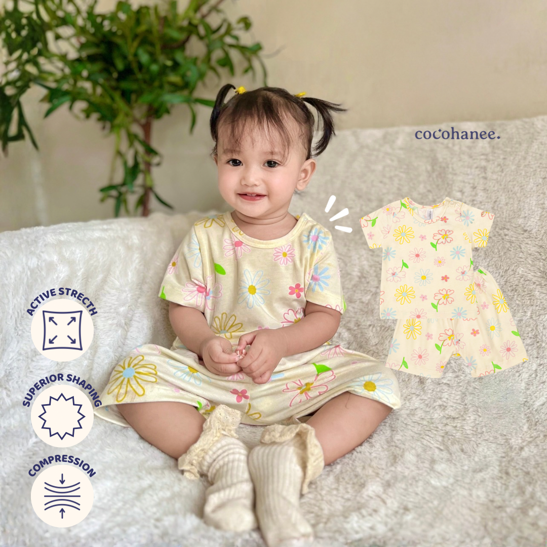 Blooming Flowers - Baby Short Shoulder Button Down Pajamas - Piyama Bayi dengan Kancing di Bahu