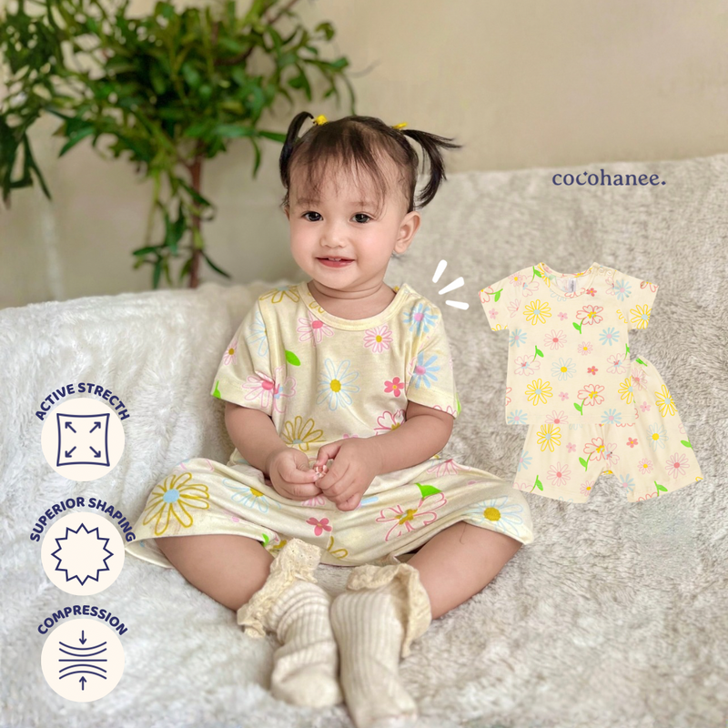 Blooming Flowers - Baby Short Shoulder Button Down Pajamas - Piyama Bayi dengan Kancing di Bahu