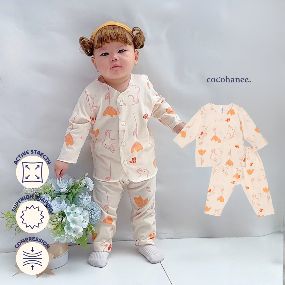 Bunny Petals - Baby Long Button Down Pajamas - Piyama Bayi dengan Kancing Depan