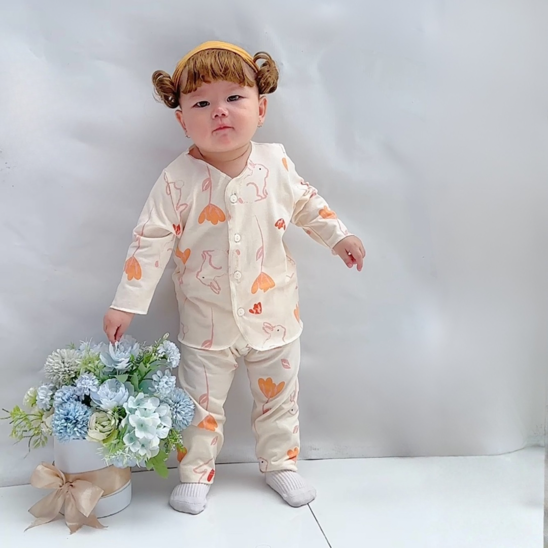 Bunny Petals - Baby Long Button Down Pajamas - Piyama Bayi dengan Kancing Depan
