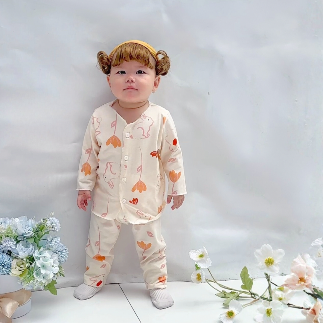 Bunny Petals - Baby Long Button Down Pajamas - Piyama Bayi dengan Kancing Depan