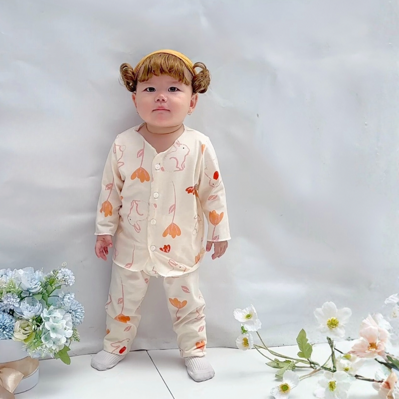 Bunny Petals - Baby Long Button Down Pajamas - Piyama Bayi dengan Kancing Depan