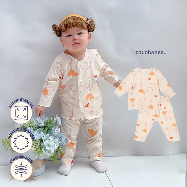 Bunny Petals - Baby Long Button Down Pajamas - Piyama Bayi dengan Kancing Depan