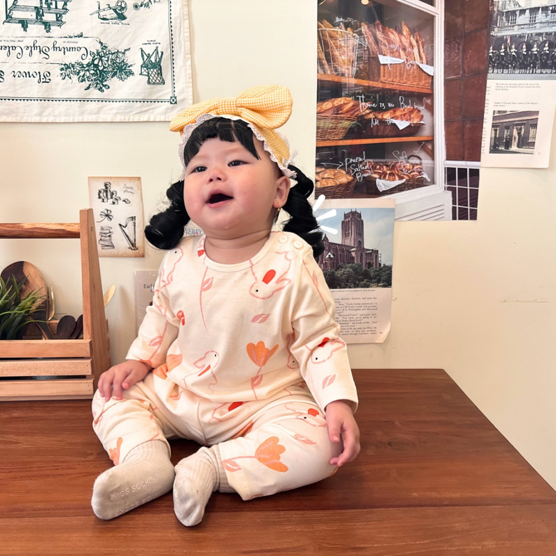 Bunny Petals - Baby Long Shoulder Button Pajamas - Piyama Bayi dengan Kancing di Bahu