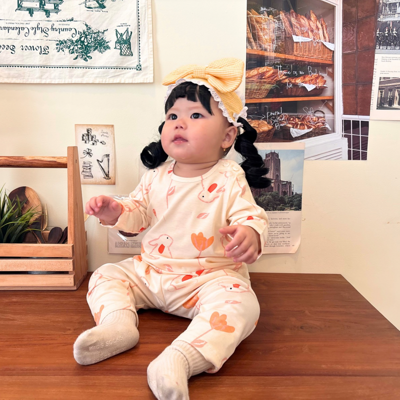 Bunny Petals - Baby Long Shoulder Button Pajamas - Piyama Bayi dengan Kancing di Bahu