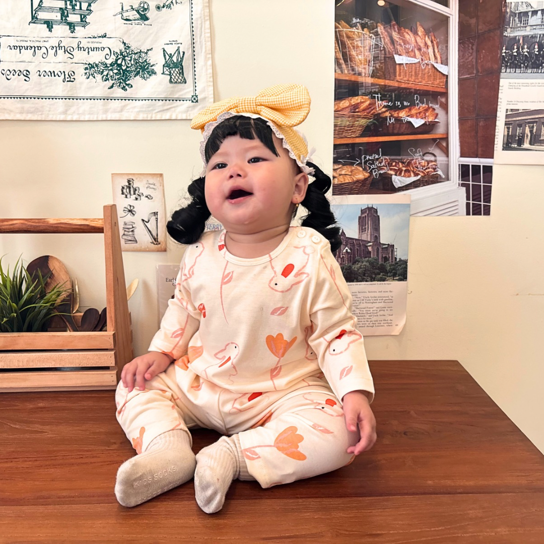 Bunny Petals - Baby Long Shoulder Button Pajamas - Piyama Bayi dengan Kancing di Bahu