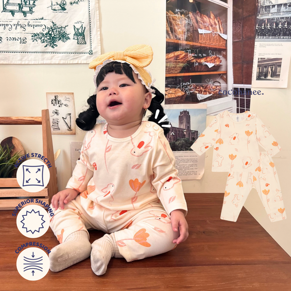 Bunny Petals - Baby Long Shoulder Button Pajamas - Piyama Bayi dengan Kancing di Bahu