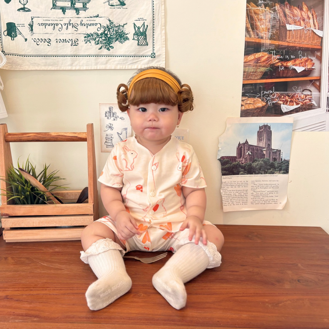 Bunny Petals - Baby Short Button Down Pajamas - Piyama Bayi dengan Kancing Depan