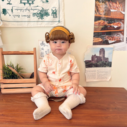 Bunny Petals - Baby Short Button Down Pajamas - Piyama Bayi dengan Kancing Depan