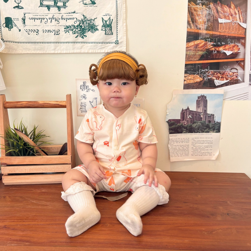 Bunny Petals - Baby Short Button Down Pajamas - Piyama Bayi dengan Kancing Depan