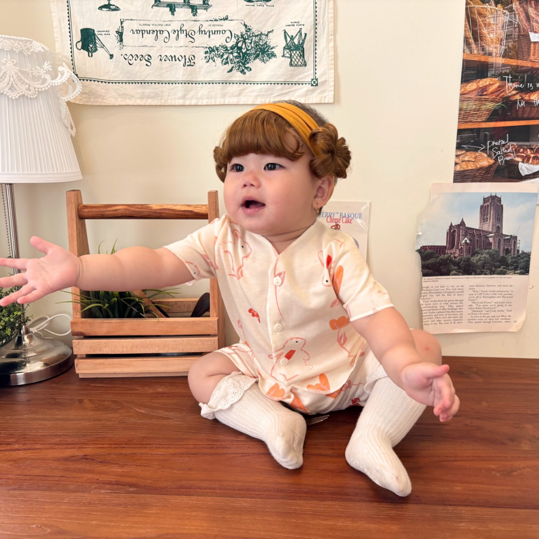 Bunny Petals - Baby Short Button Down Pajamas - Piyama Bayi dengan Kancing Depan