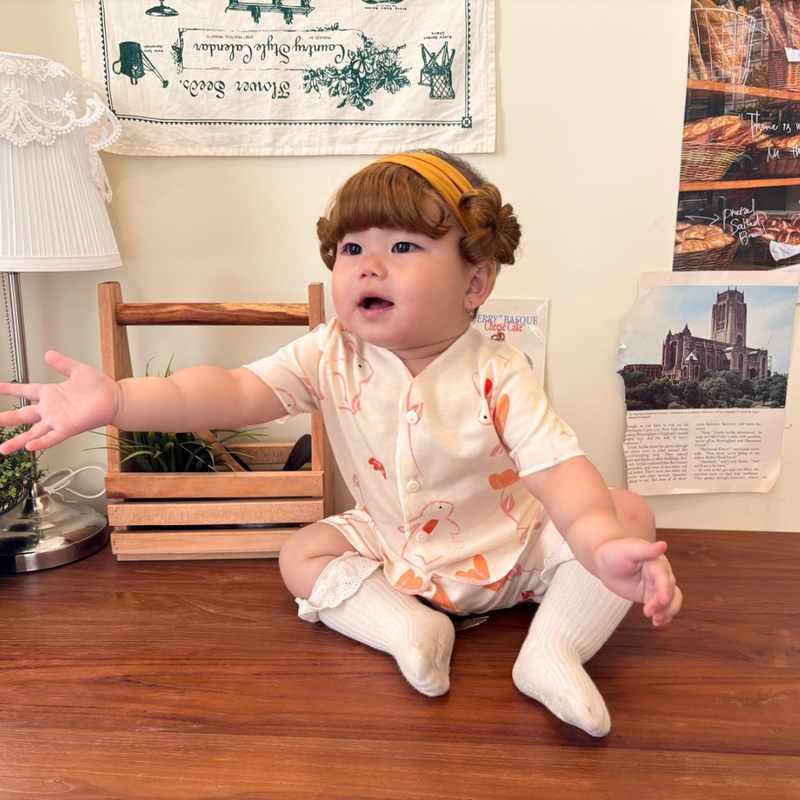 Bunny Petals - Baby Short Button Down Pajamas - Piyama Bayi dengan Kancing Depan
