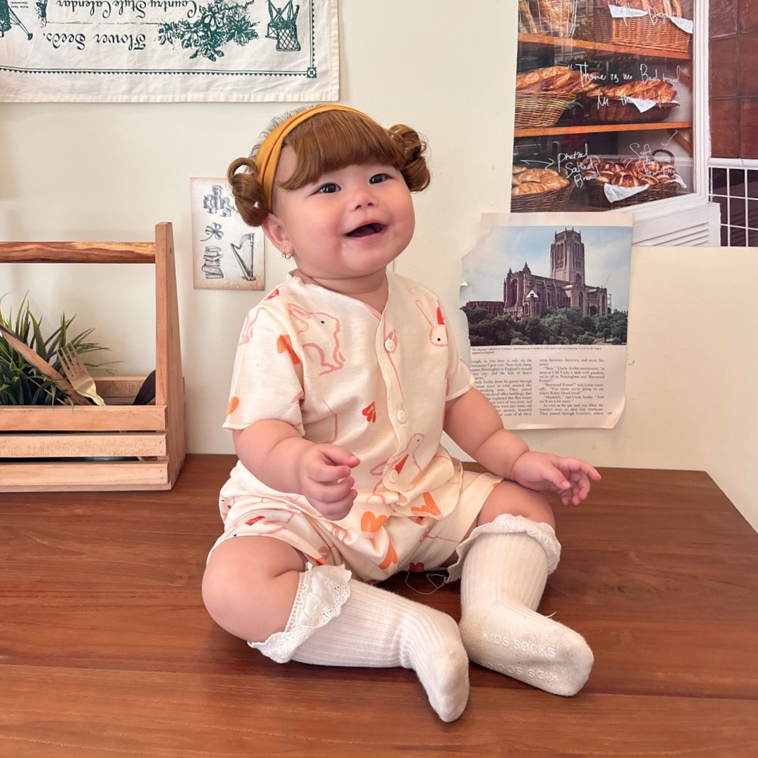 Bunny Petals - Baby Short Button Down Pajamas - Piyama Bayi dengan Kancing Depan