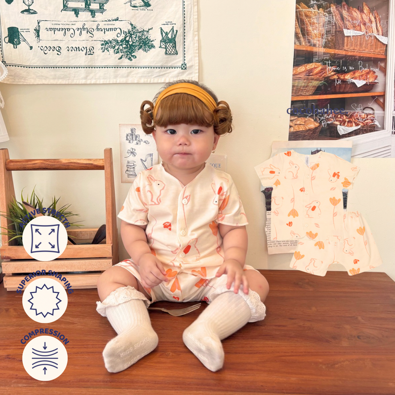 Bunny Petals - Baby Short Button Down Pajamas - Piyama Bayi dengan Kancing Depan