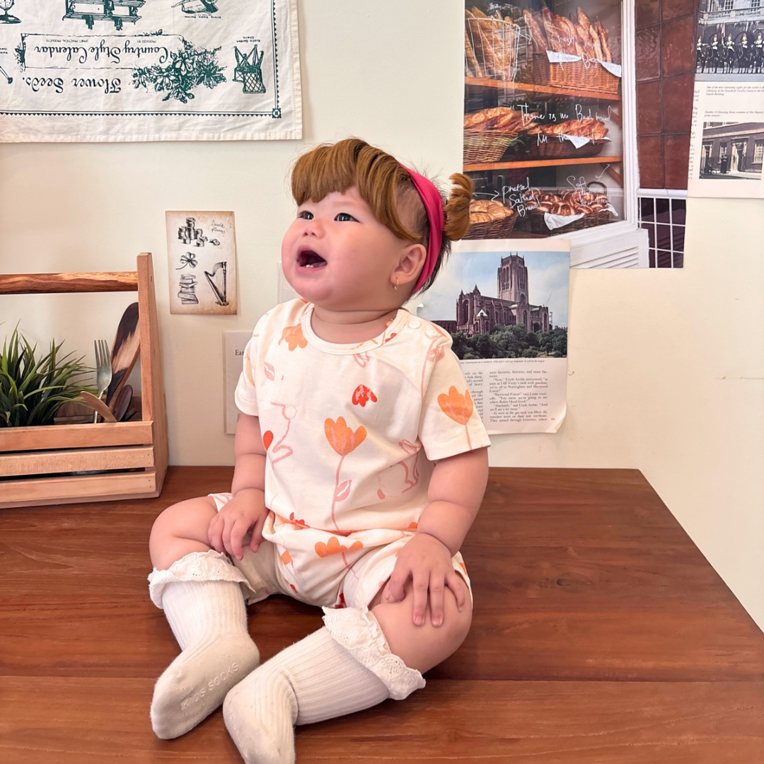 Bunny Petals - Baby Short Shoulder Button Pajamas - Piyama Bayi dengan Kancing di Bahu