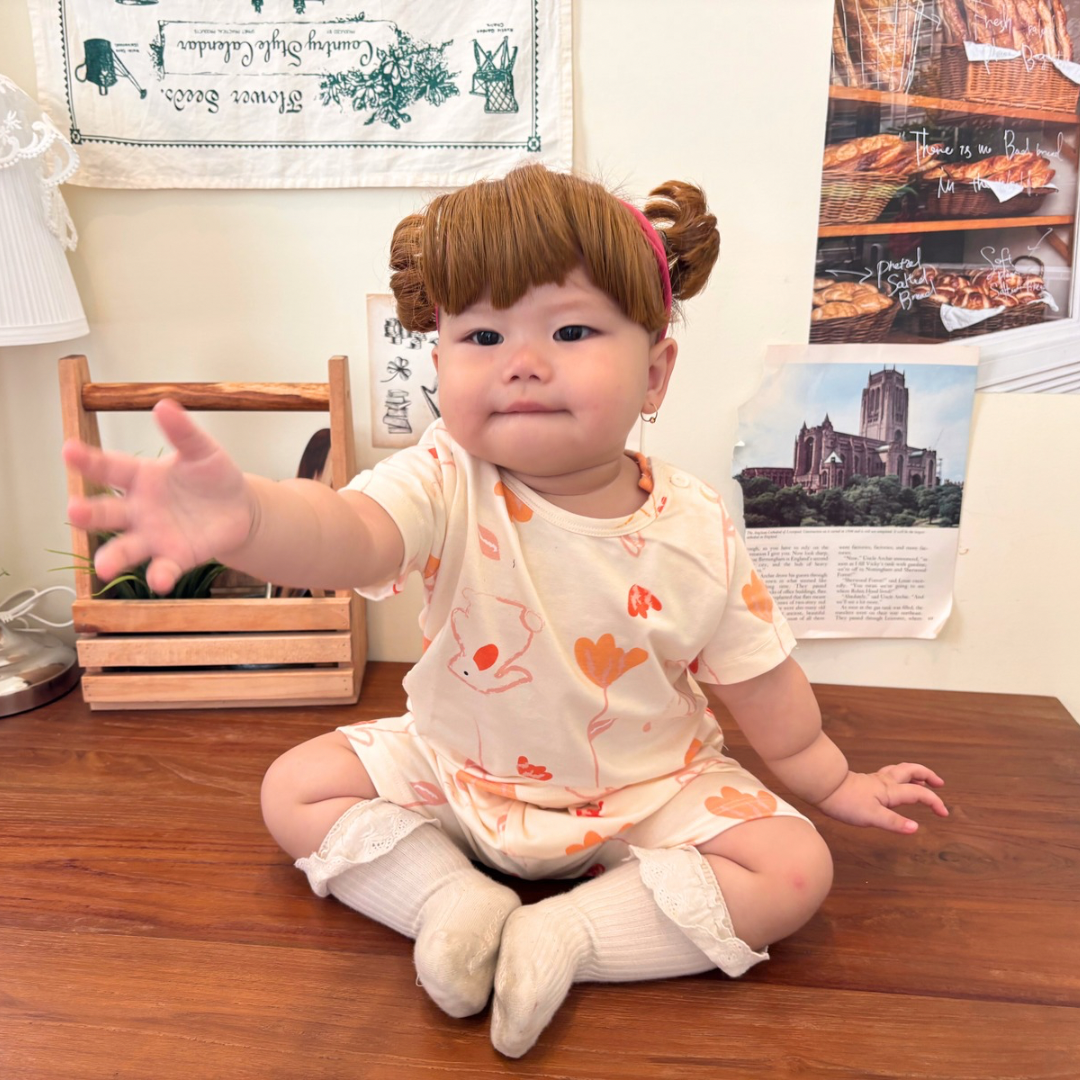 Bunny Petals - Baby Short Shoulder Button Pajamas - Piyama Bayi dengan Kancing di Bahu