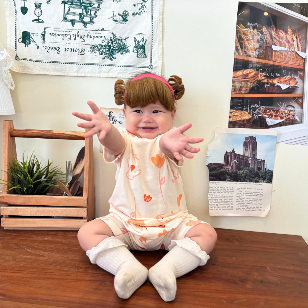 Bunny Petals - Baby Short Shoulder Button Pajamas - Piyama Bayi dengan Kancing di Bahu