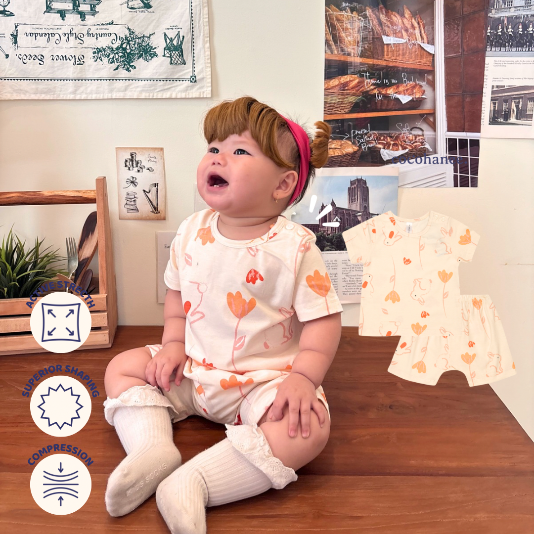Bunny Petals - Baby Short Shoulder Button Pajamas - Piyama Bayi dengan Kancing di Bahu