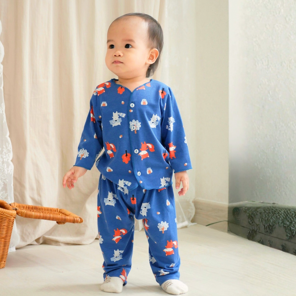 Cocohanee - Fox & Wolf Baby Long Button Down Pajamas - Piyama Bayi dengan Kancing Depan