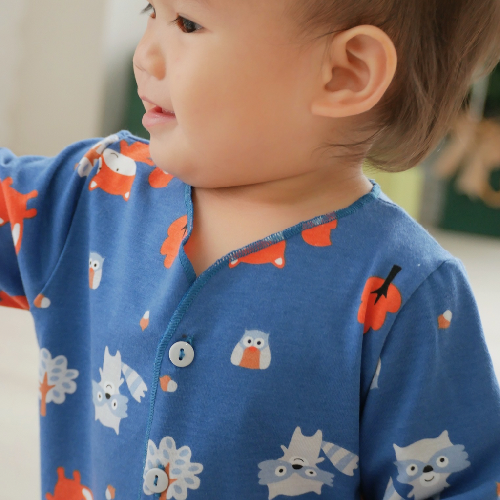 Cocohanee - Fox & Wolf Baby Long Button Down Pajamas - Piyama Bayi dengan Kancing Depan