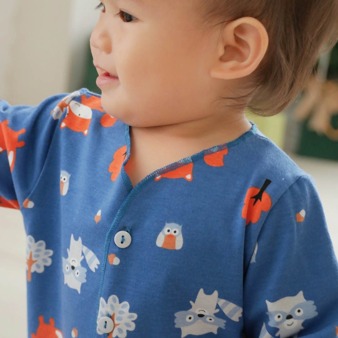 Cocohanee - Fox & Wolf Baby Long Button Down Pajamas - Piyama Bayi dengan Kancing Depan