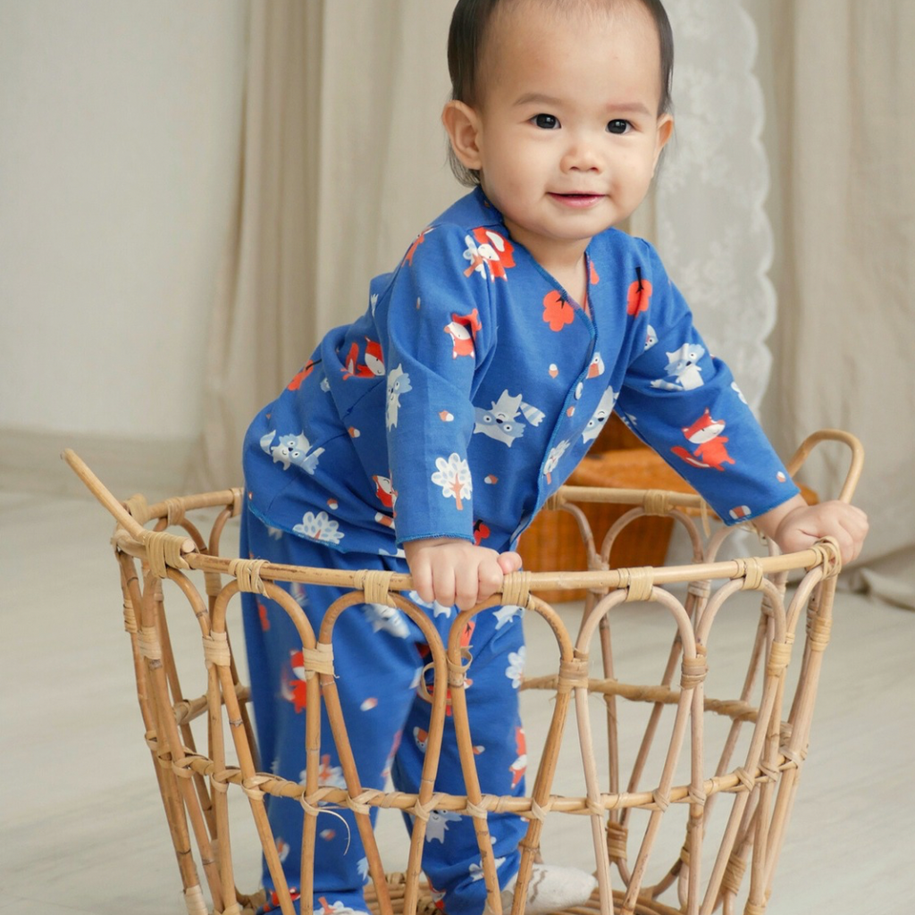 Cocohanee - Fox & Wolf Baby Long Button Down Pajamas - Piyama Bayi dengan Kancing Depan