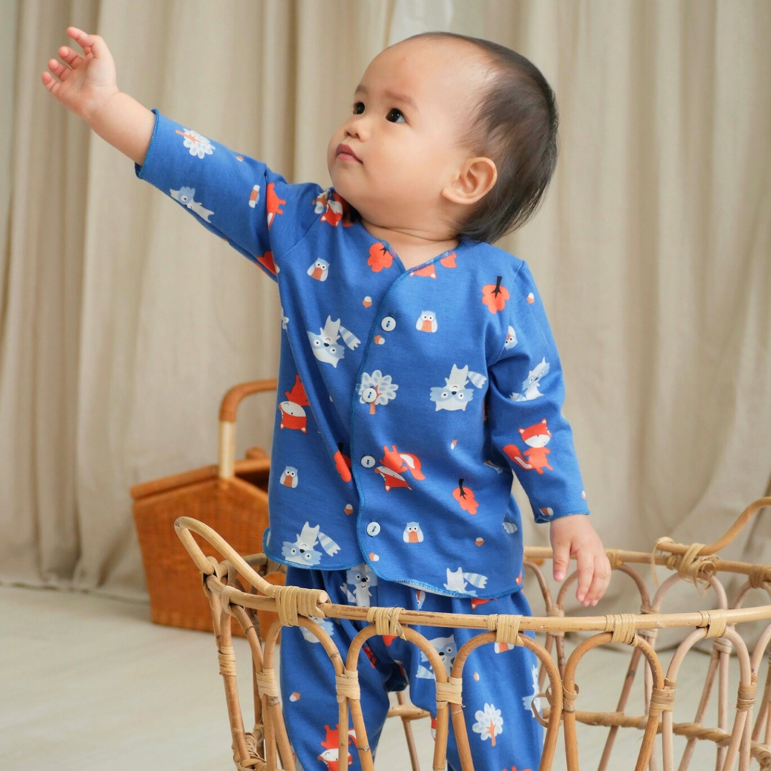 Cocohanee - Fox & Wolf Baby Long Button Down Pajamas - Piyama Bayi dengan Kancing Depan