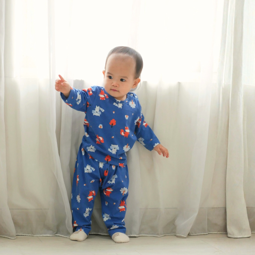Cocohanee - Fox & Wolf Baby Long Shoulder Button Pajamas - Piyama Bayi dengan Kancing di Bahu