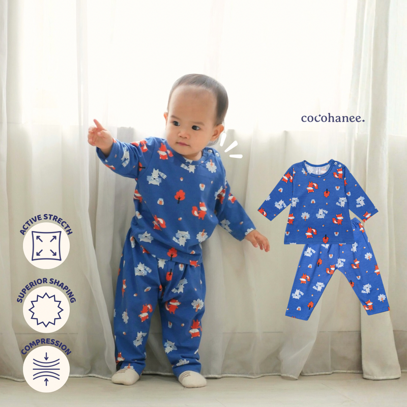 Cocohanee - Fox & Wolf Baby Long Shoulder Button Pajamas - Piyama Bayi dengan Kancing di Bahu