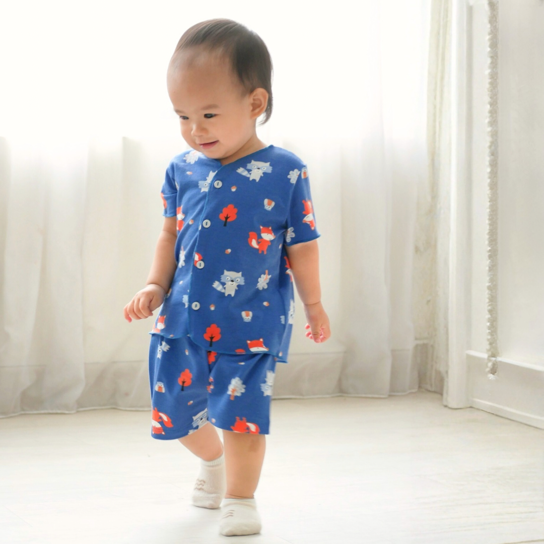 Cocohanee - Fox & Wolf Baby Short Button Down Pajamas - Piyama Bayi dengan Kancing Depan