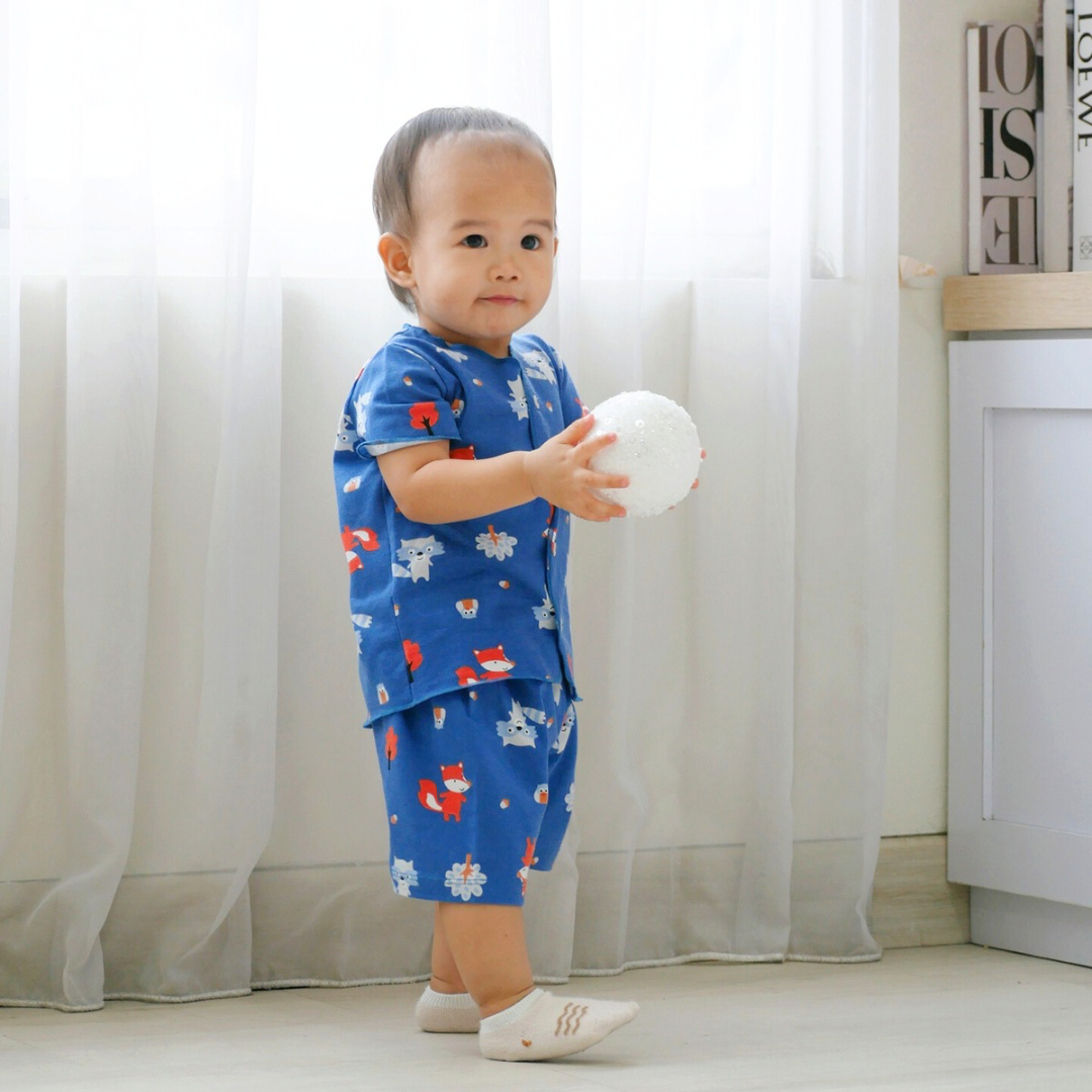 Cocohanee - Fox & Wolf Baby Short Button Down Pajamas - Piyama Bayi dengan Kancing Depan