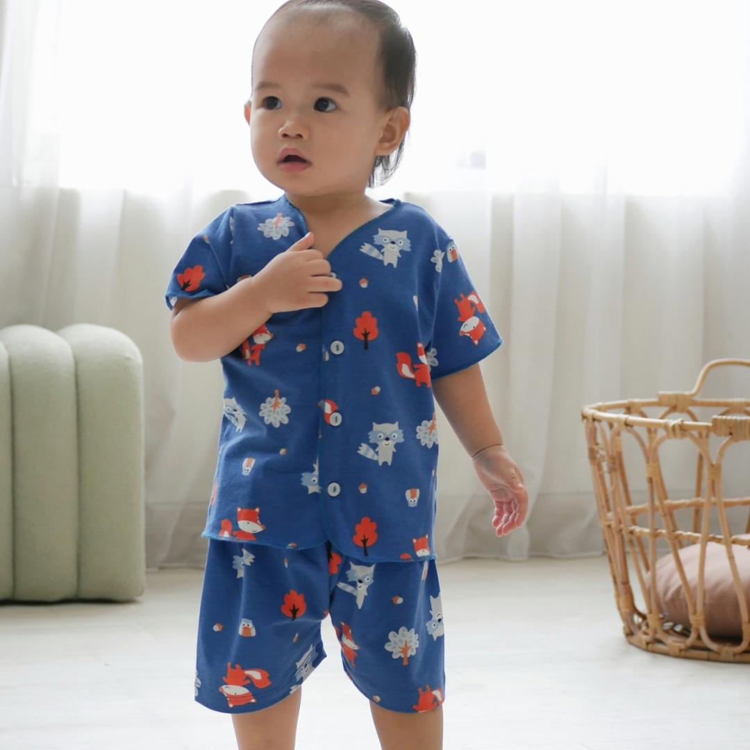 Cocohanee - Fox & Wolf Baby Short Button Down Pajamas - Piyama Bayi dengan Kancing Depan