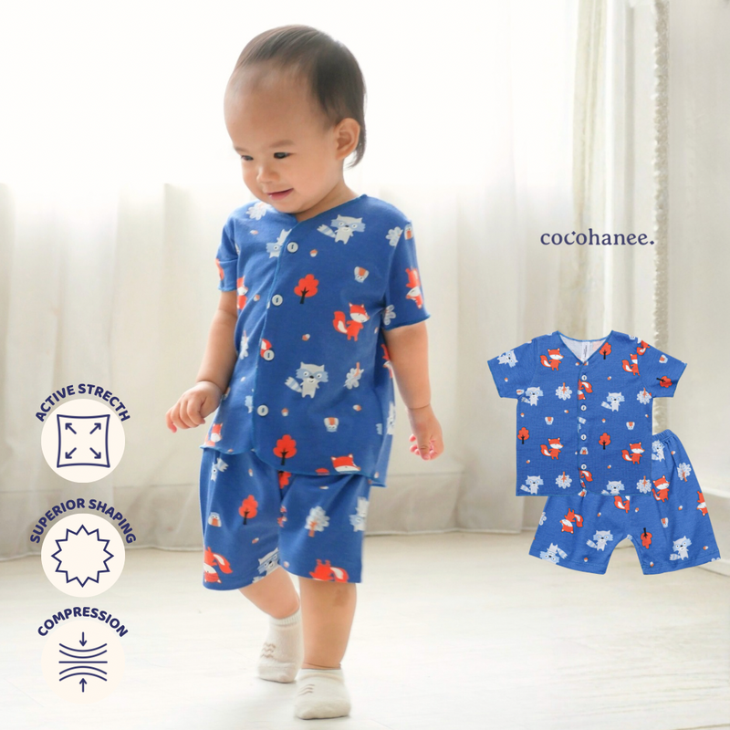 Cocohanee - Fox & Wolf Baby Short Button Down Pajamas - Piyama Bayi dengan Kancing Depan