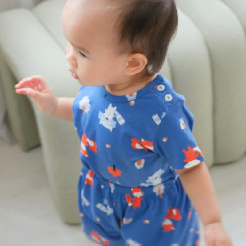 Cocohanee - Fox & Wolf Baby Short Shoulder Button Pajamas - Piyama Bayi dengan Kancing di Bahu