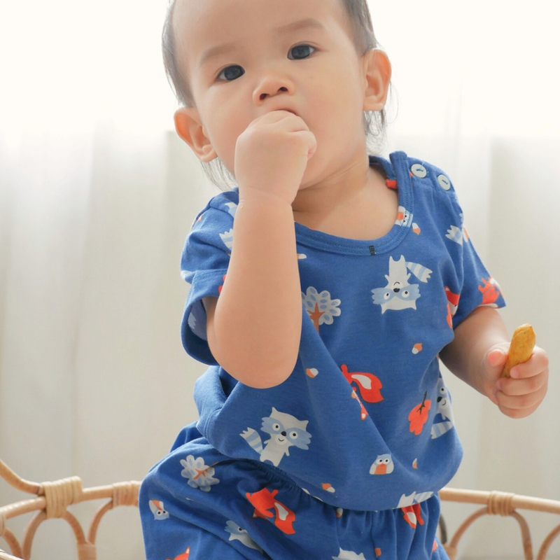 Cocohanee - Fox & Wolf Baby Short Shoulder Button Pajamas - Piyama Bayi dengan Kancing di Bahu