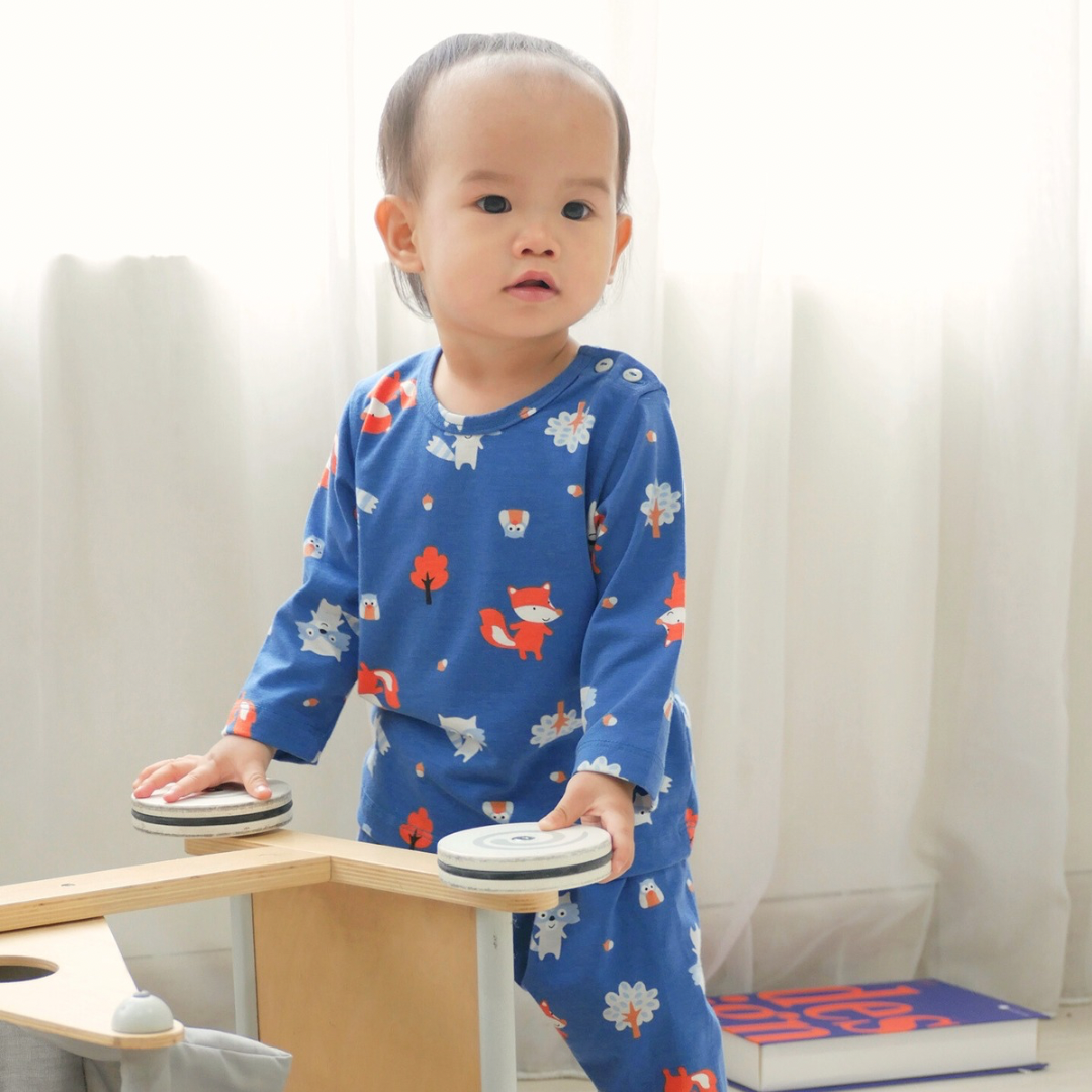 Cocohanee - Fox & Wolf Baby Long Shoulder Button Pajamas - Piyama Bayi dengan Kancing di Bahu