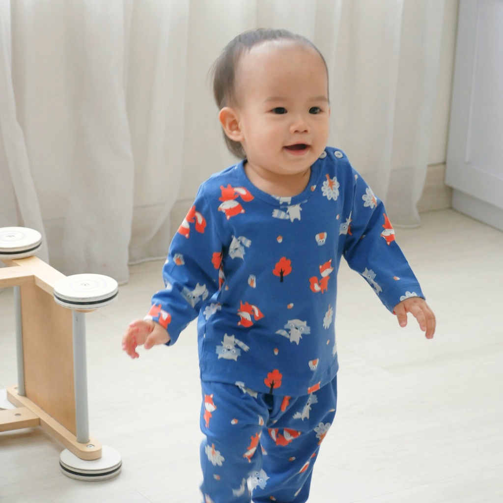 Cocohanee - Fox & Wolf Baby Long Shoulder Button Pajamas - Piyama Bayi dengan Kancing di Bahu