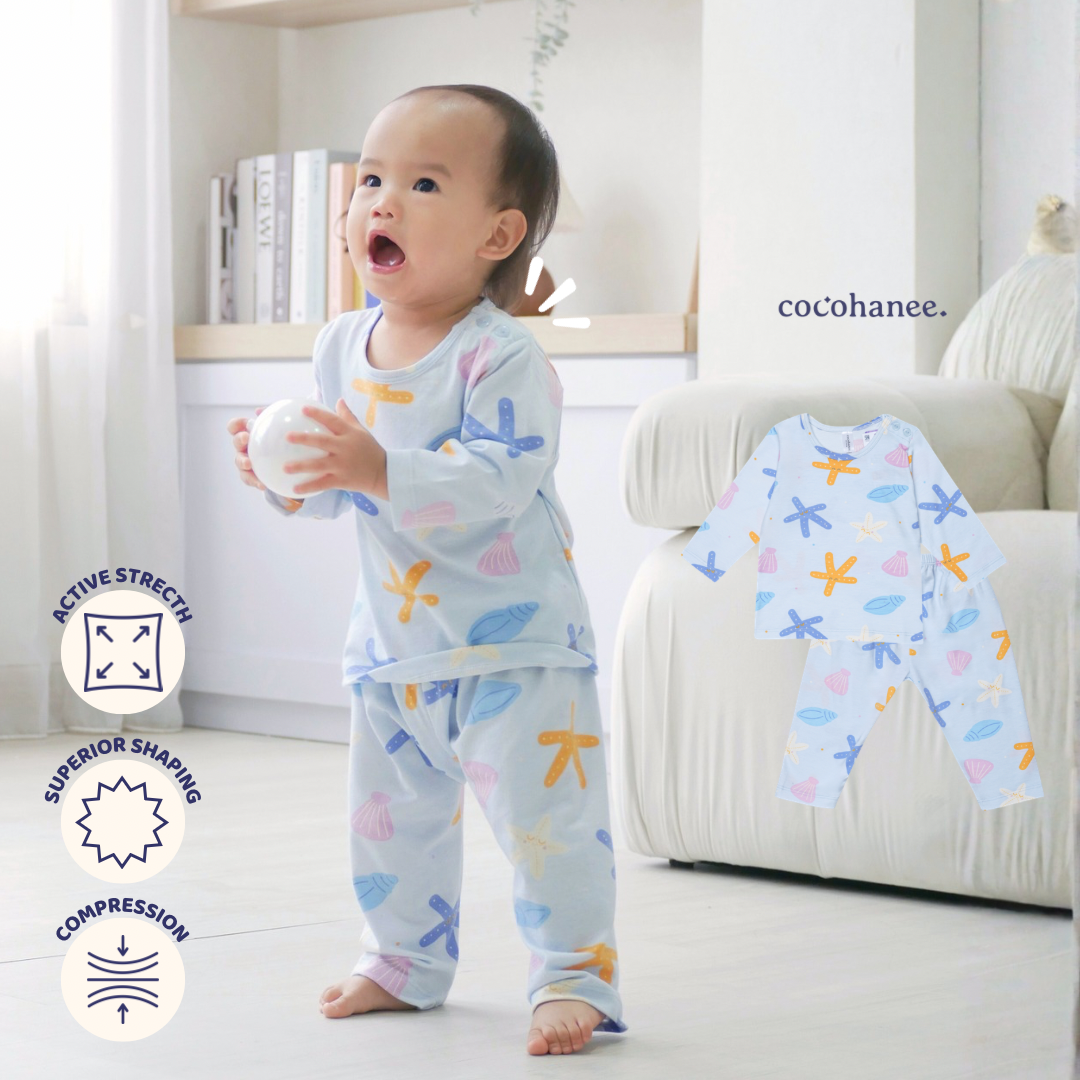 Starfish - Baby Long Shoulder Button Pajamas - Piyama Bayi dengan Kancing di Bahu