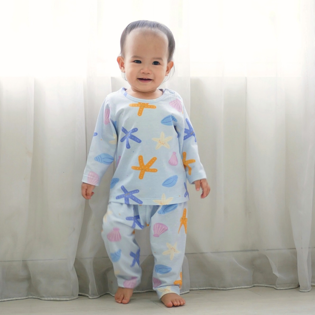 Starfish - Baby Long Shoulder Button Pajamas - Piyama Bayi dengan Kancing di Bahu