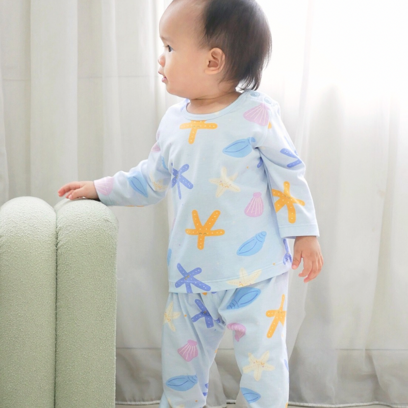Starfish - Baby Long Shoulder Button Pajamas - Piyama Bayi dengan Kancing di Bahu