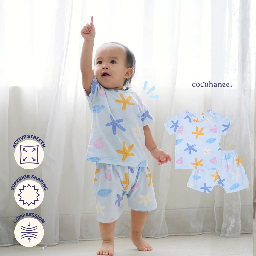 Starfish - Baby Short Shoulder Button Pajamas - Piyama Bayi dengan Kancing di Bahu