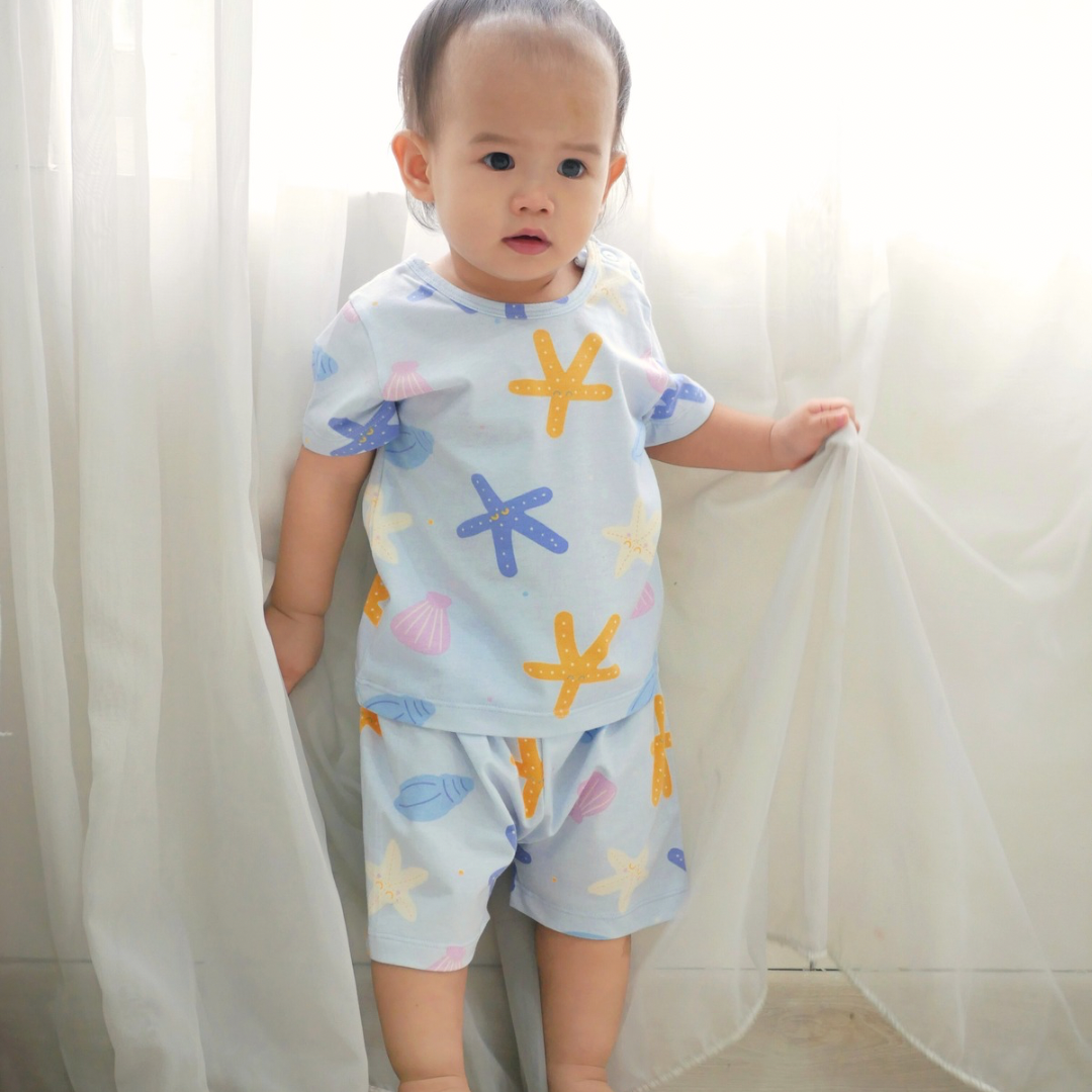 Starfish - Baby Short Shoulder Button Pajamas - Piyama Bayi dengan Kancing di Bahu