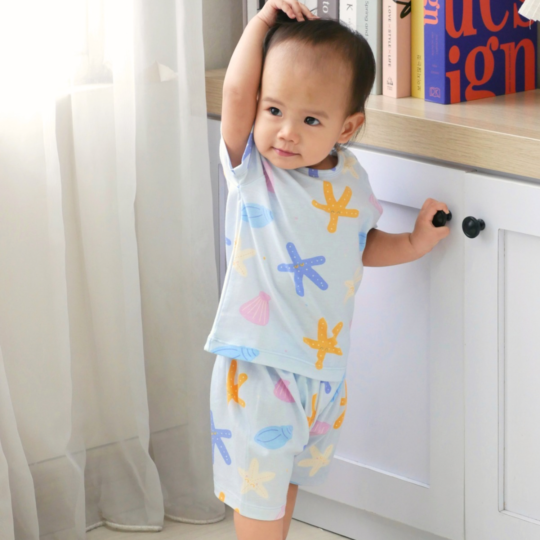 Starfish - Baby Short Shoulder Button Pajamas - Piyama Bayi dengan Kancing di Bahu