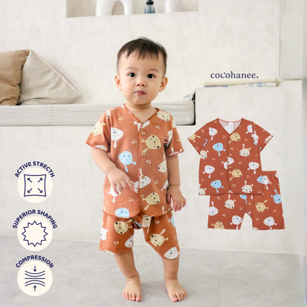 Cocohanee - Brown Puppies Baby Short Button Down Pajamas - Piyama Bayi dengan Kancing Depan