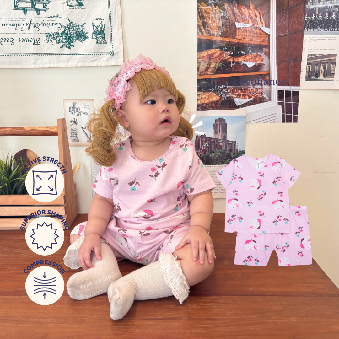Cocohanee - Butterflies Baby Short Shoulder Button Pajamas - Piyama Bayi dengan Kancing di Bahu