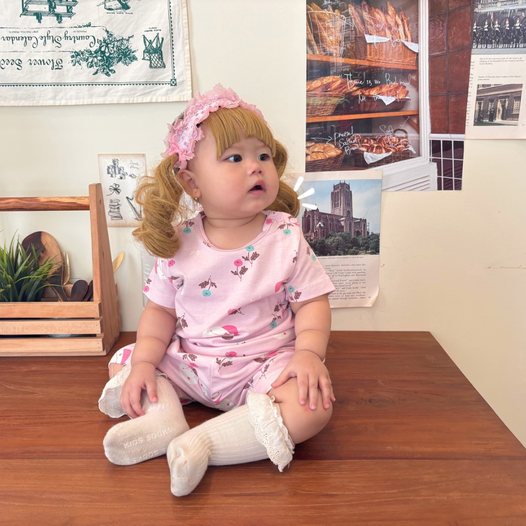 Cocohanee - Butterflies Baby Short Shoulder Button Pajamas - Piyama Bayi dengan Kancing di Bahu